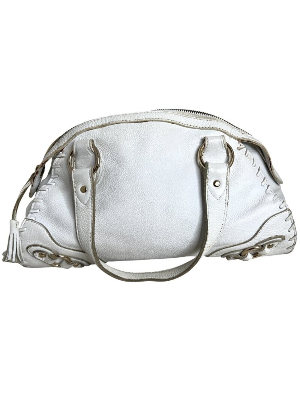 The SAK White Leather Whipstitch Shoulder Bag With Tassel Accents & Dual Handles
